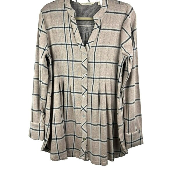 Soft Surroundings Tops - Soft Surroundings Women's Top M Plaid Pink Gray Thick Warm Button Up Long Sleeve